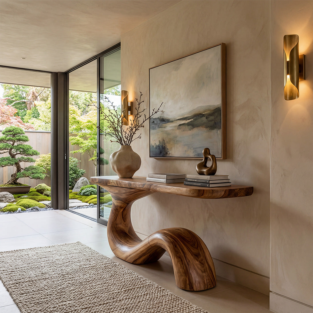 Organic Wave Solid Wood Console Table – Sculptural Statement Design