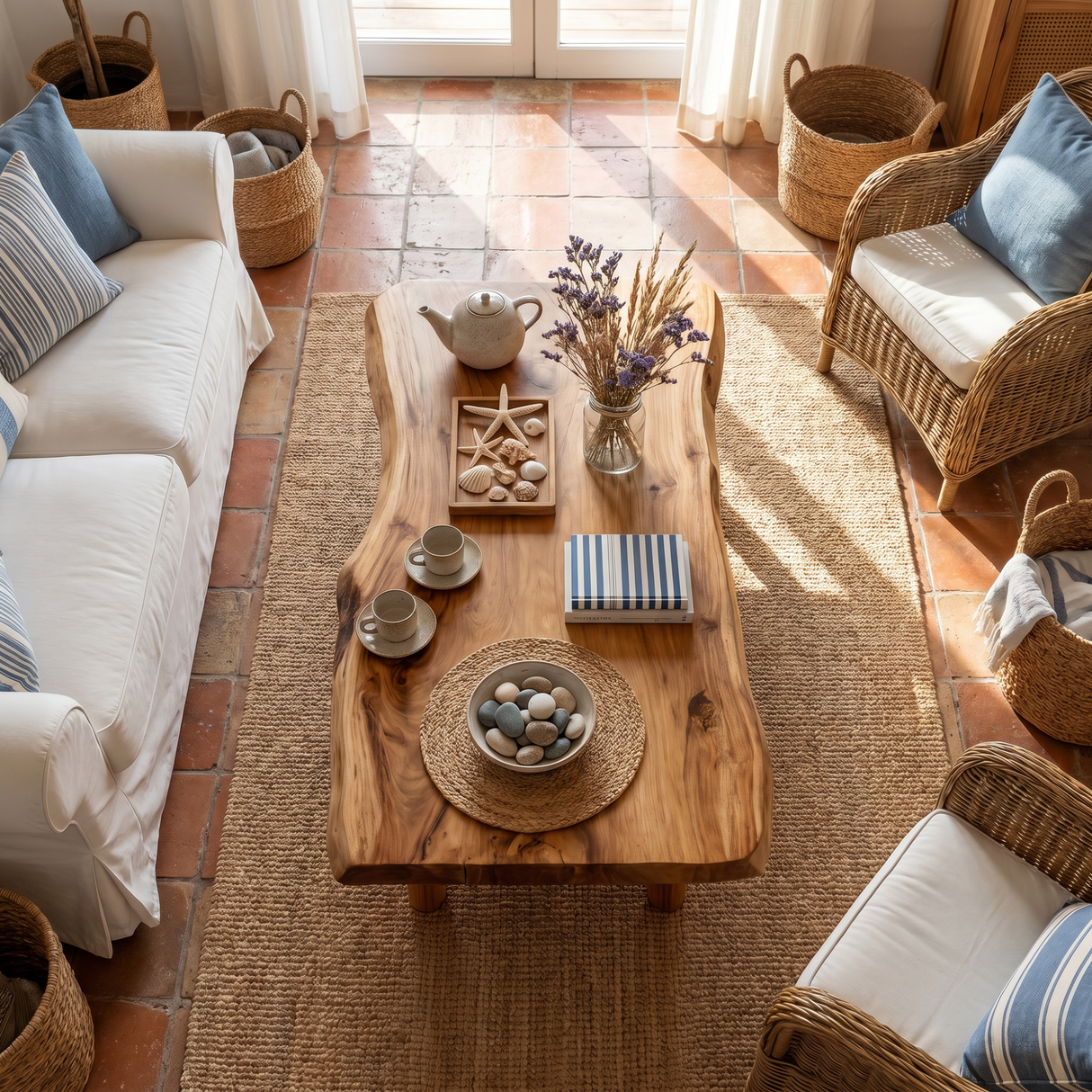 Solid Wood Coffee Table with Organic Live Edge Top