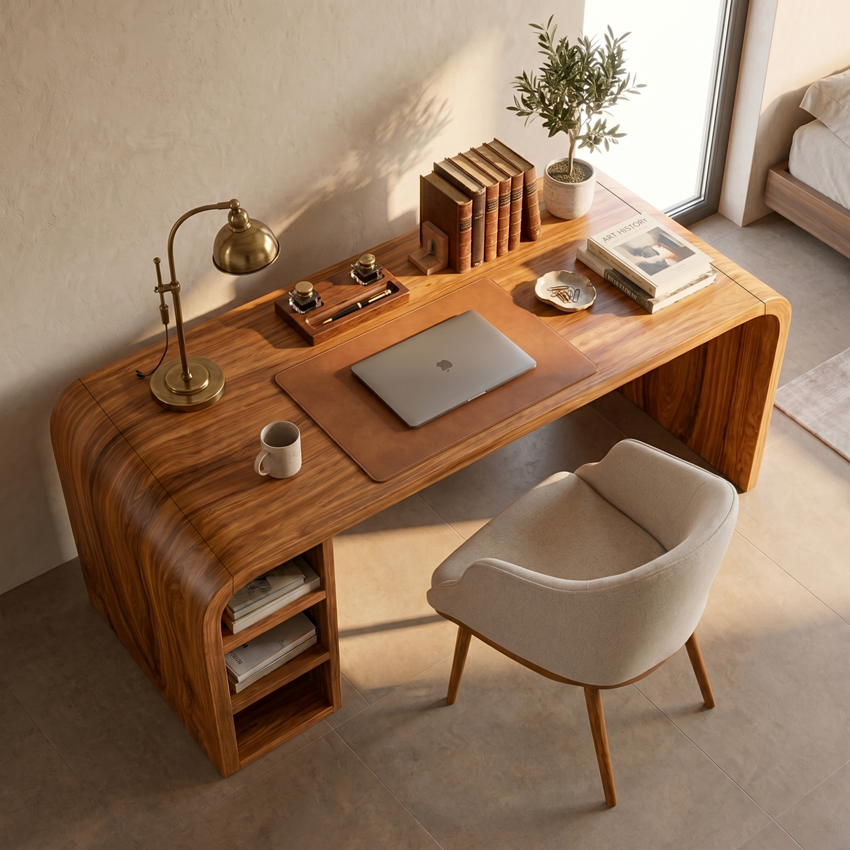 Minimalist Solid Wood Writing Desk with Rounded Modern Form