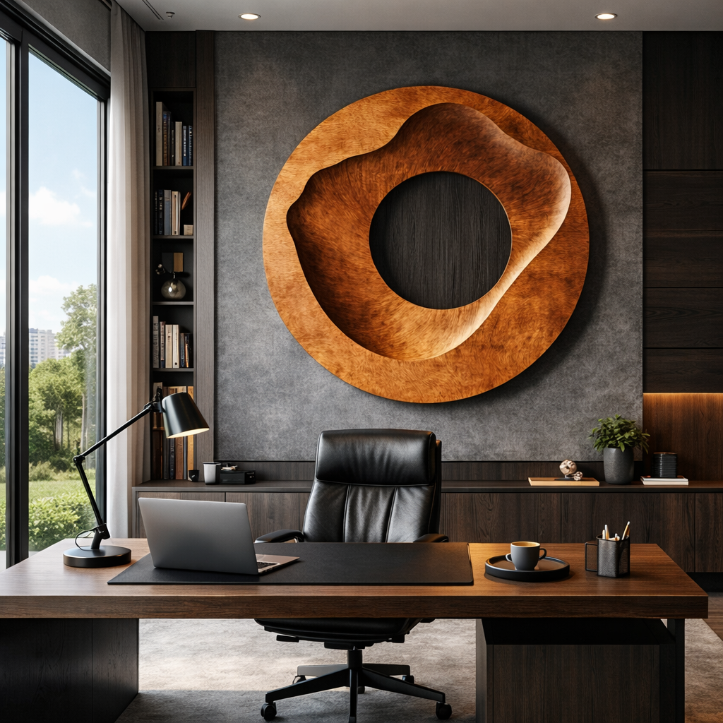 Organic Solid Wood Round Wall Sculpture for Living Room Decor