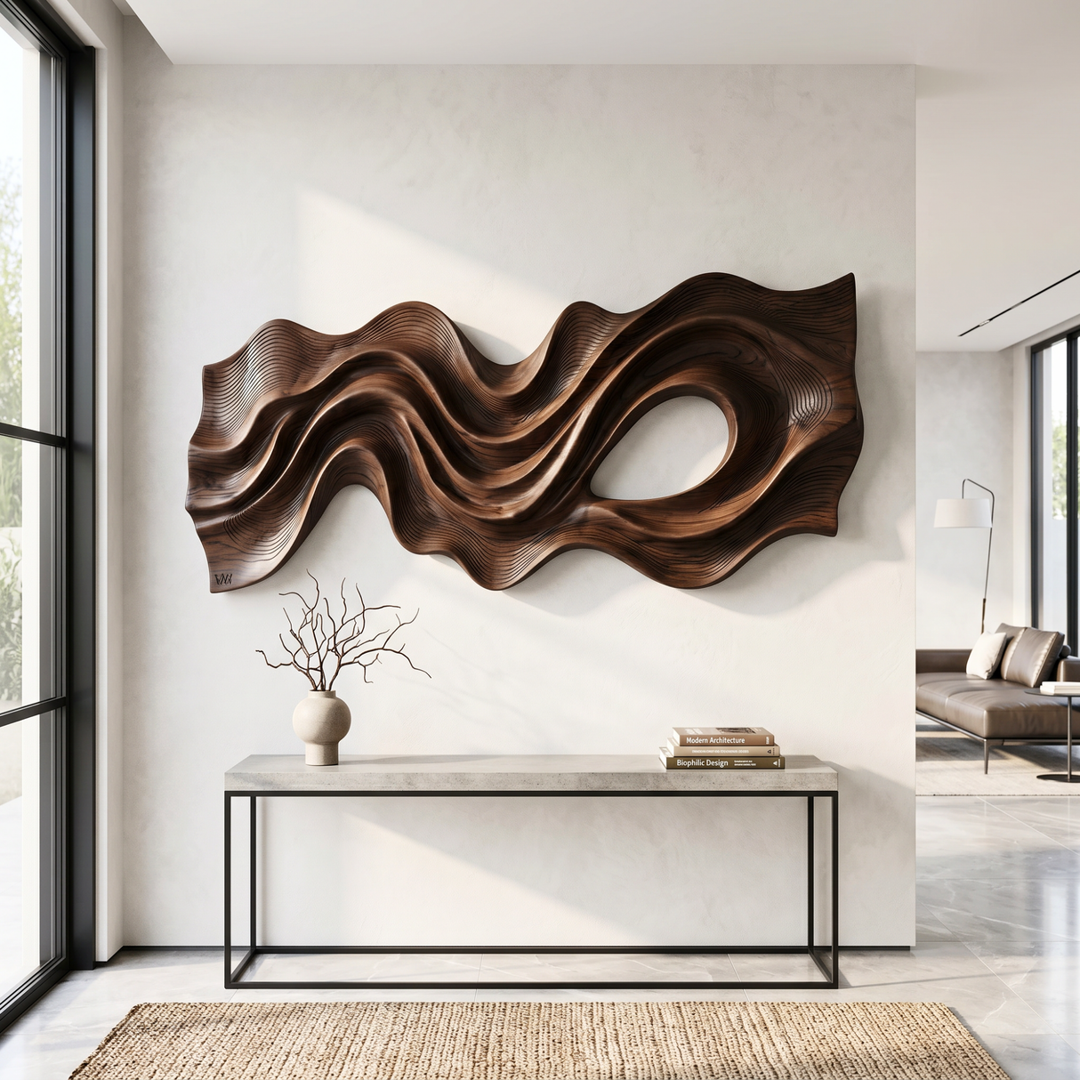 Flowing Ribbon Wood Wall Sculpture with Organic Cutout