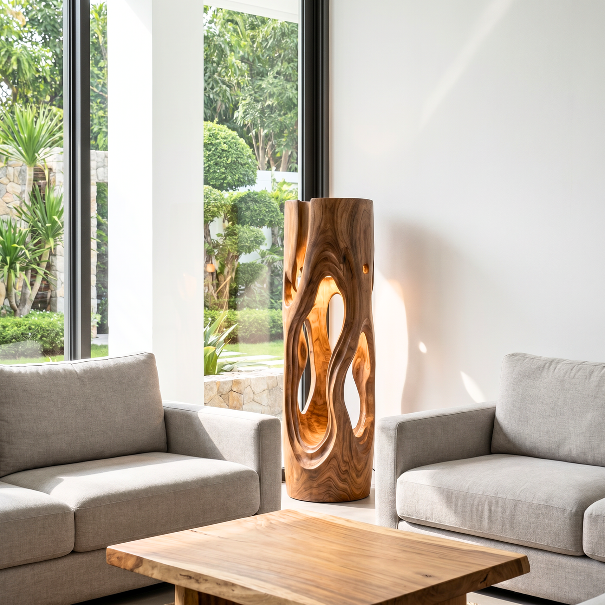 Organic Loop Wood Floor Lamp with Warm Ambient Glow