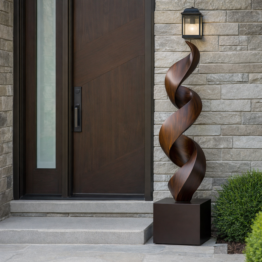 Contemporary Solid Wood Spiral Sculpture for Garden and Landscape Design
