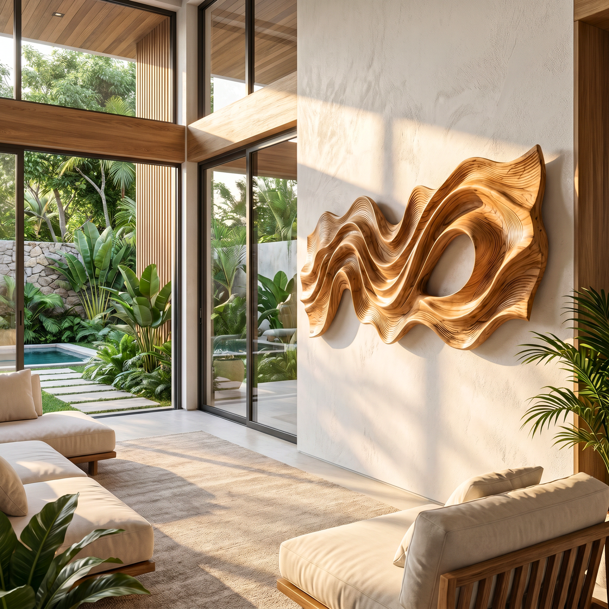 Flowing Ribbon Wood Wall Sculpture with Organic Cutout