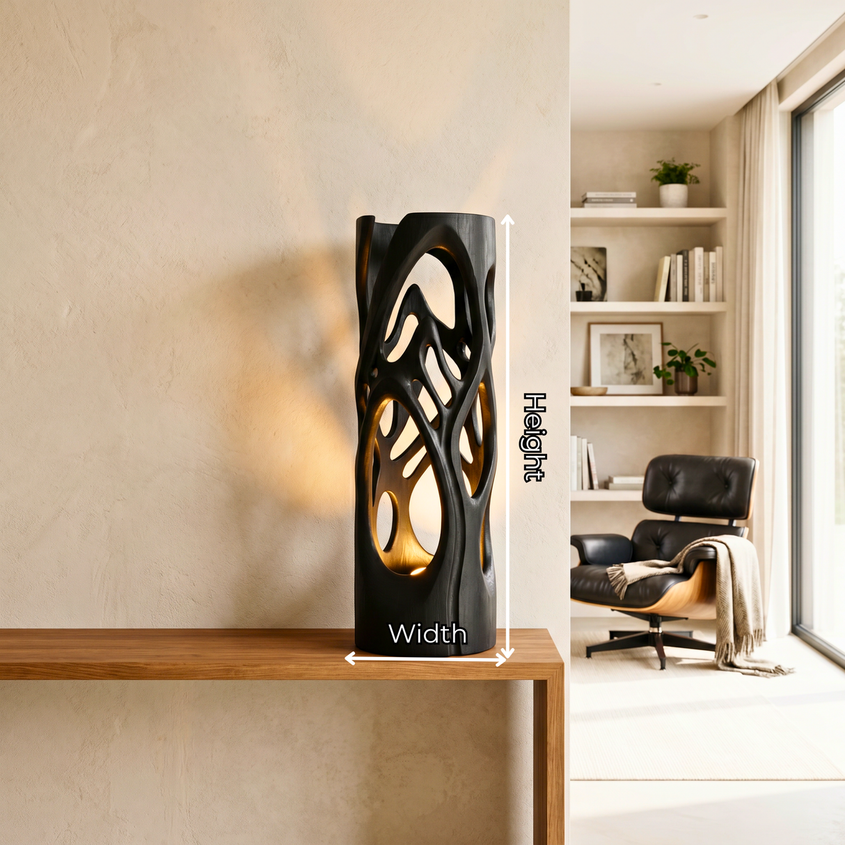 Sculpted Aura Wood Table Lamp with Organic Openwork