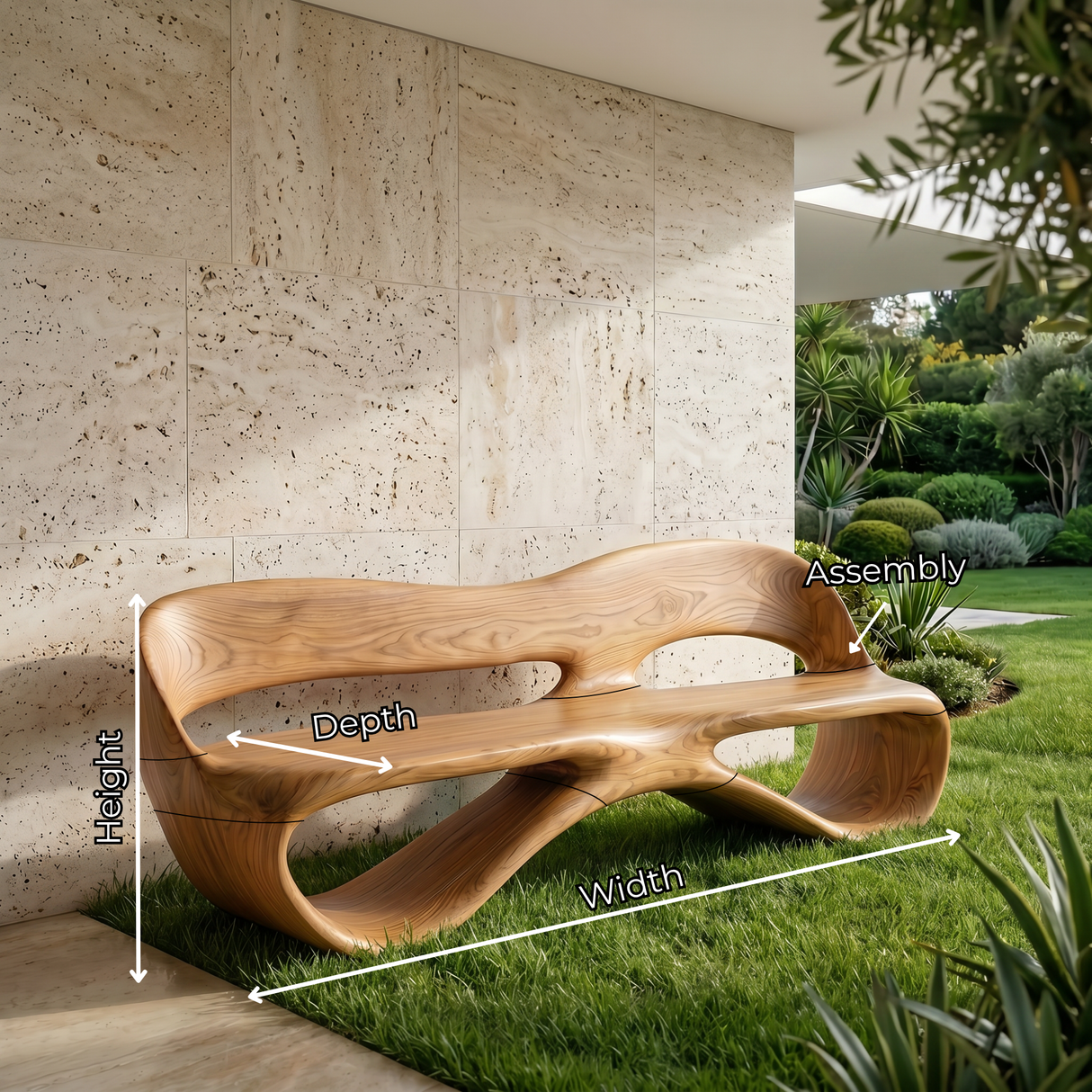 Solid Wood Outdoor Bench with Continuous Loop Backrest for Garden Seating