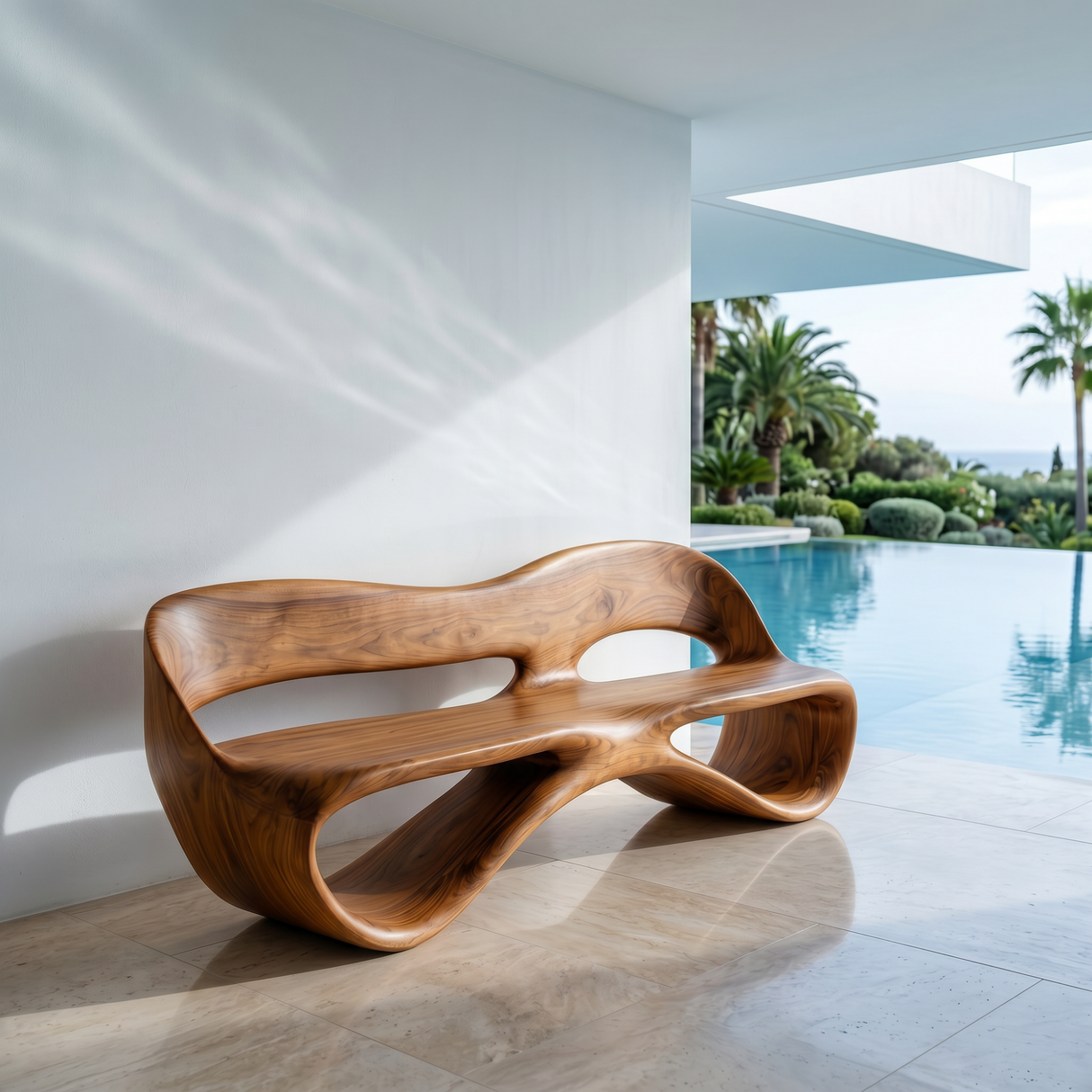 Solid Wood Outdoor Bench with Continuous Loop Backrest for Garden Seating