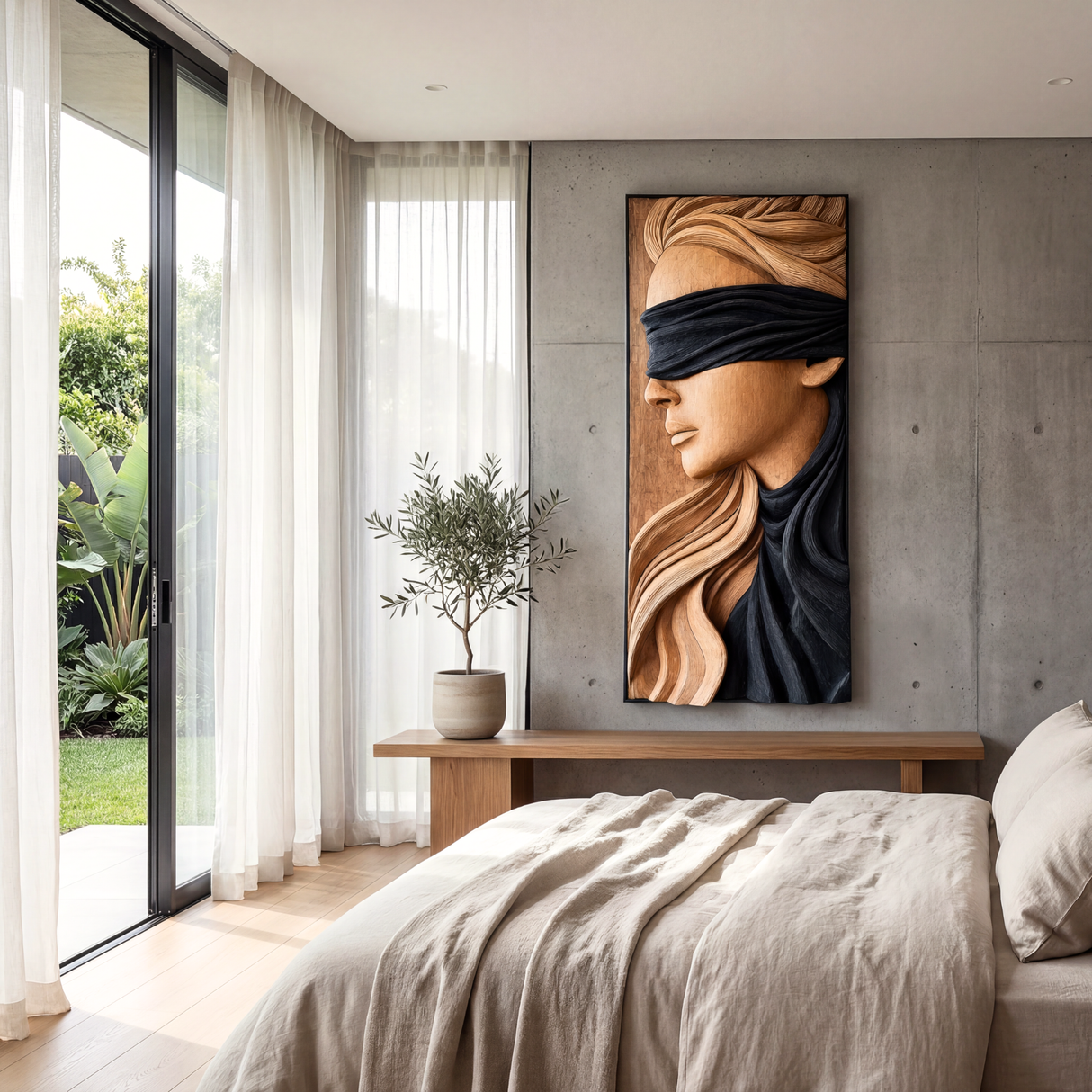 Handmade Modern Wooden Woman Portrait Wall Sculpture