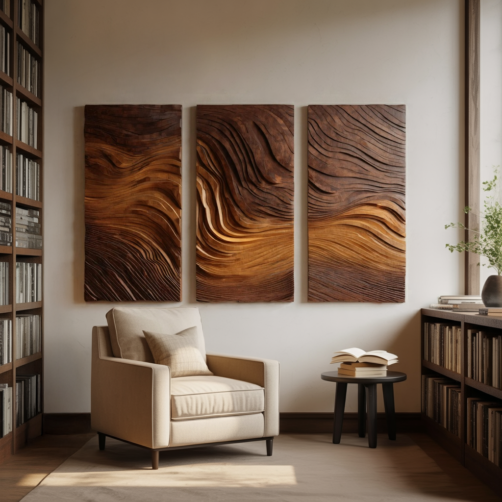 Sculpted Solid Wood Wall Panels Set for Contemporary Spaces