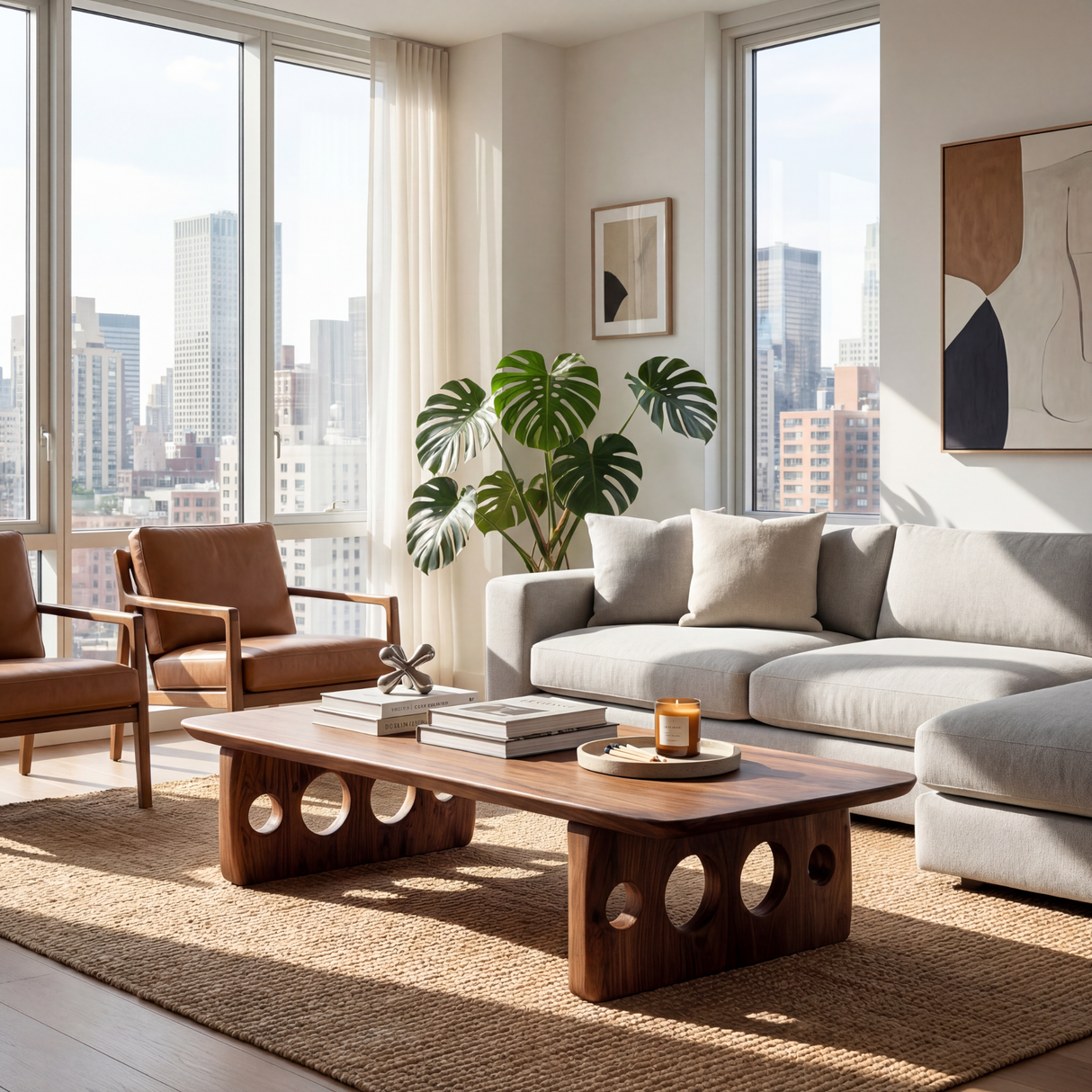 Sculptural Wood Coffee Table with Circular Cutout Base