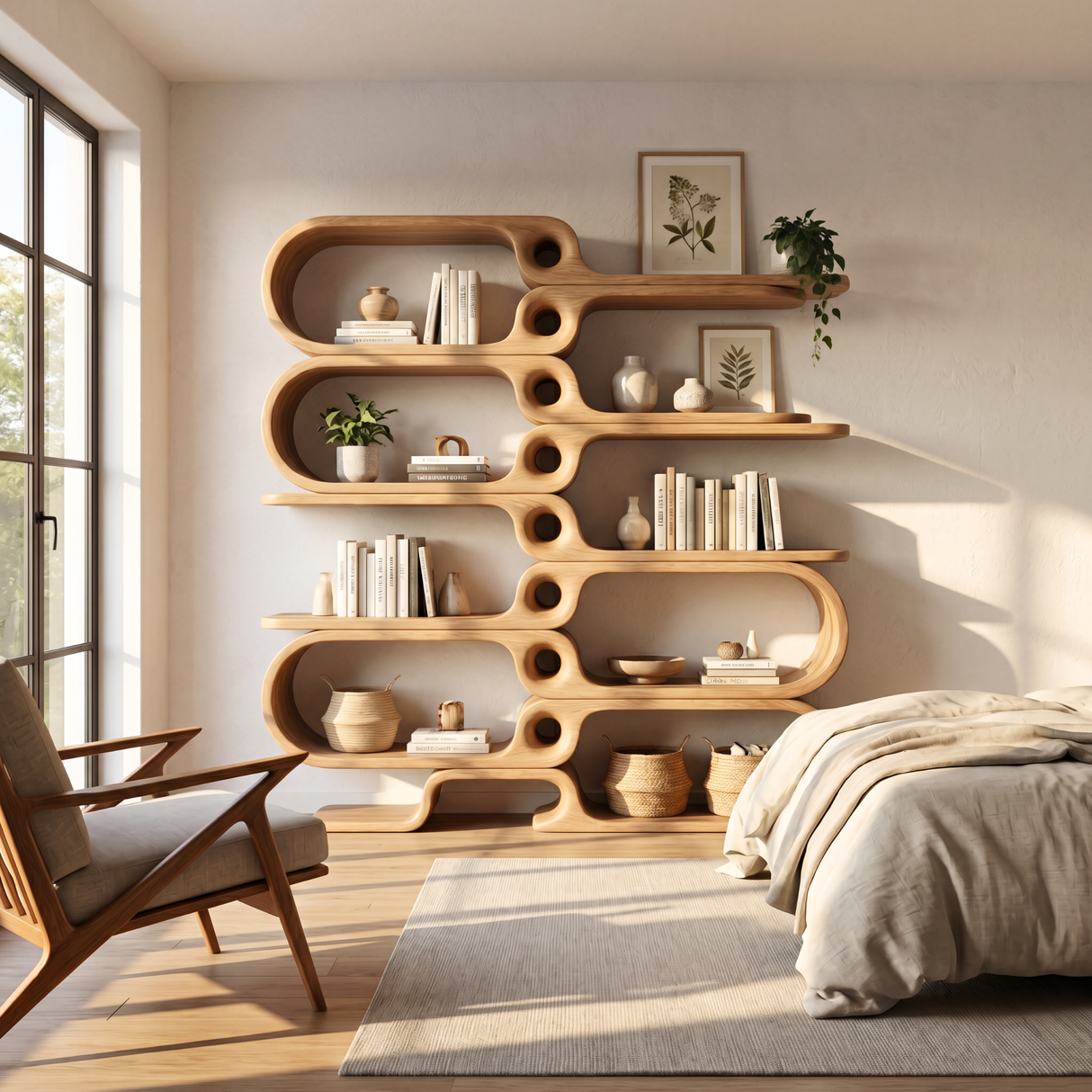 Sculptural Bookshelf Design Handmade Organic Modern Display Shelf Contemporary Storage Unit