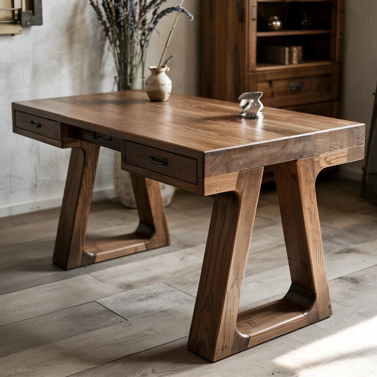 Handmade Solid Wood Office Desk with Drawers Modern Rustic Writing Desk with Storage .
