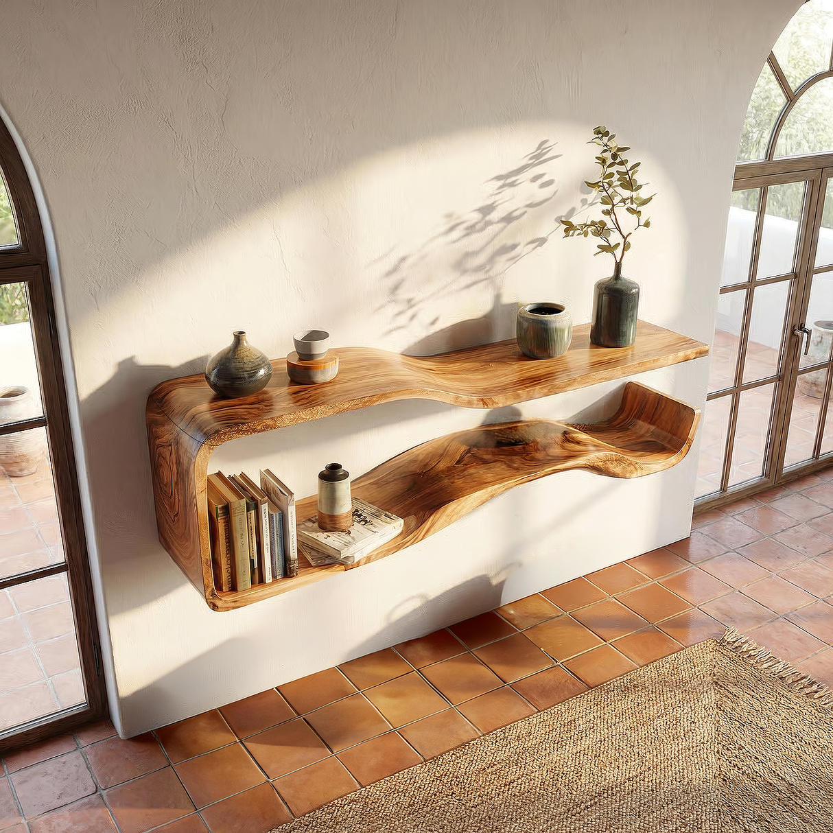 Organic Modern Solid Wood Floating Shelf with Wave Form