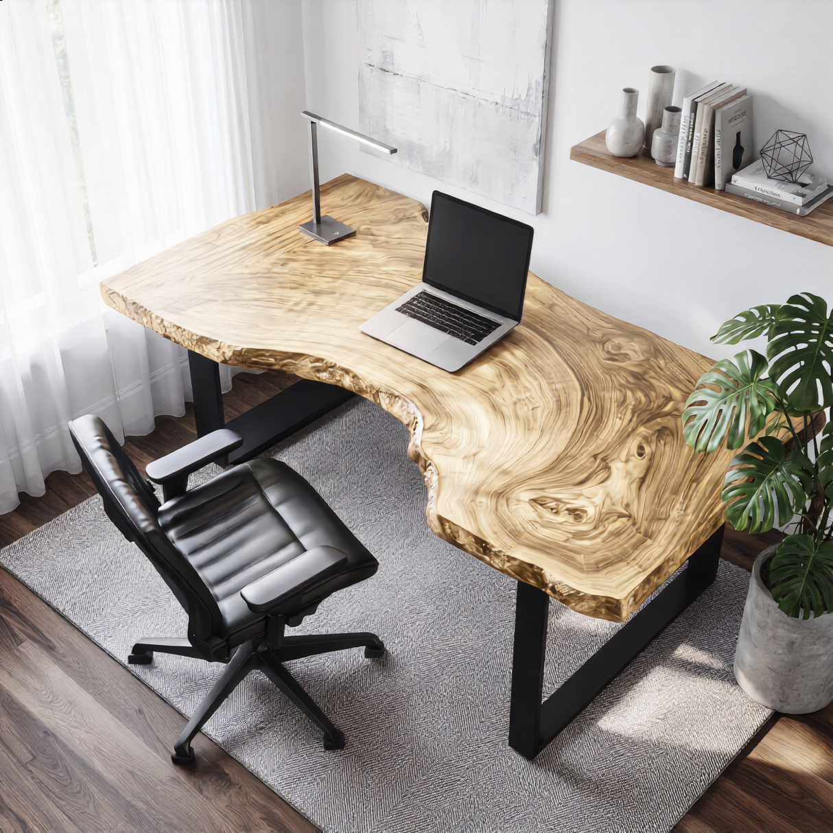Live Edge Solid Wood Desk with Metal Legs