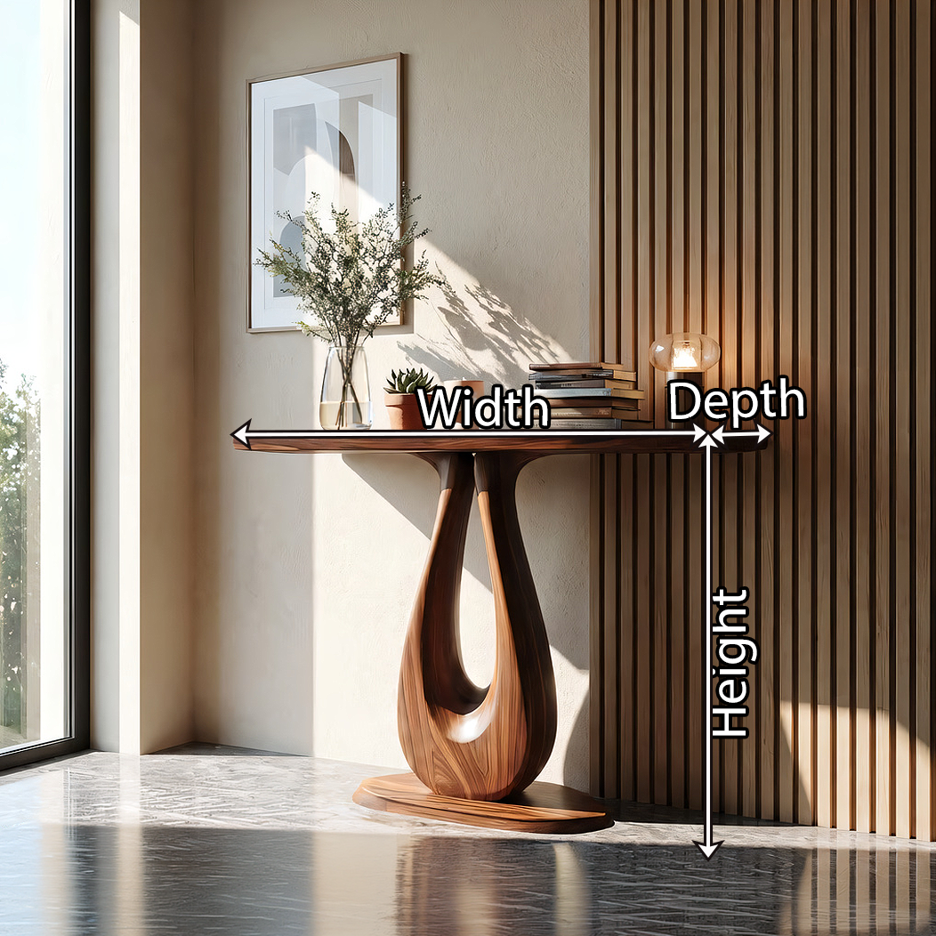 Sculptural Solid Wood Console Table with U-Shaped Pedestal Base