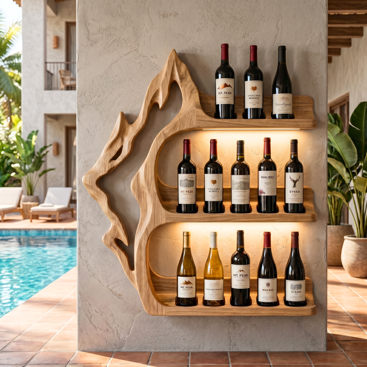 Modern Solid Wood Wine Rack Wall Shelf For Luxury Interiors