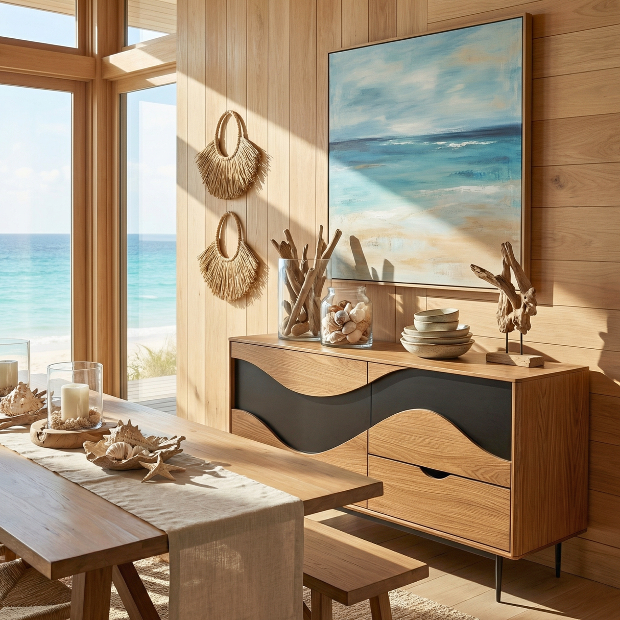 Wave Front Sideboard Cabinet, Sculptural Storage Credenza for Modern Rustic Interiors