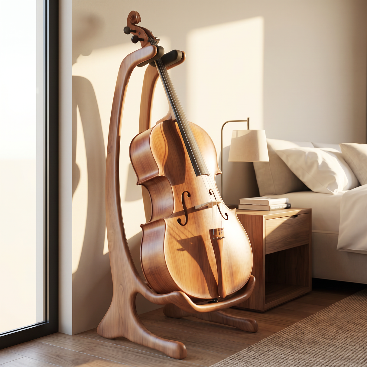 Handmade Wooden Guitar Holder Artistic Sculptural Floor Stand For Instruments