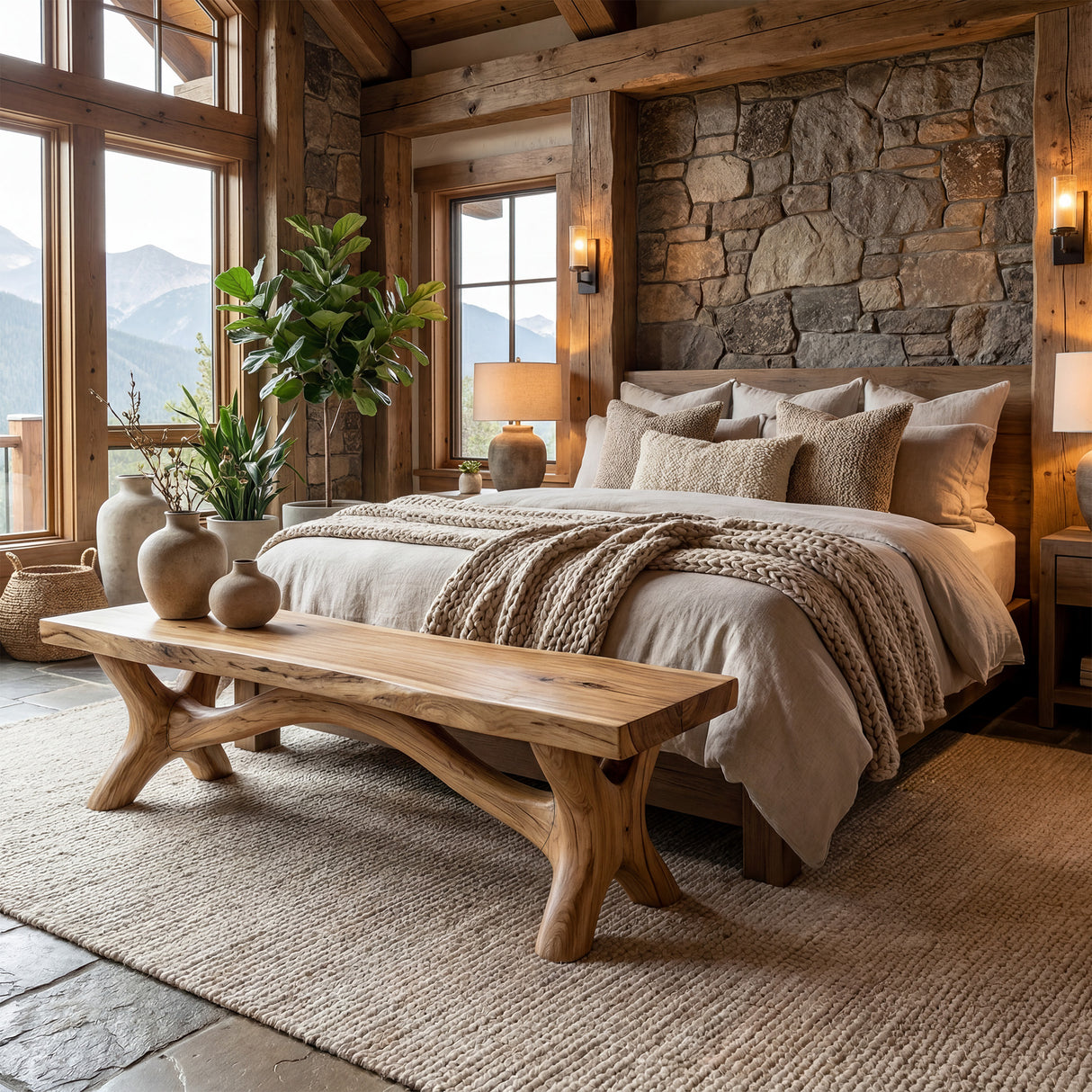 Sculptural Solid Wood Bench with Organic Base for Modern Interiors
