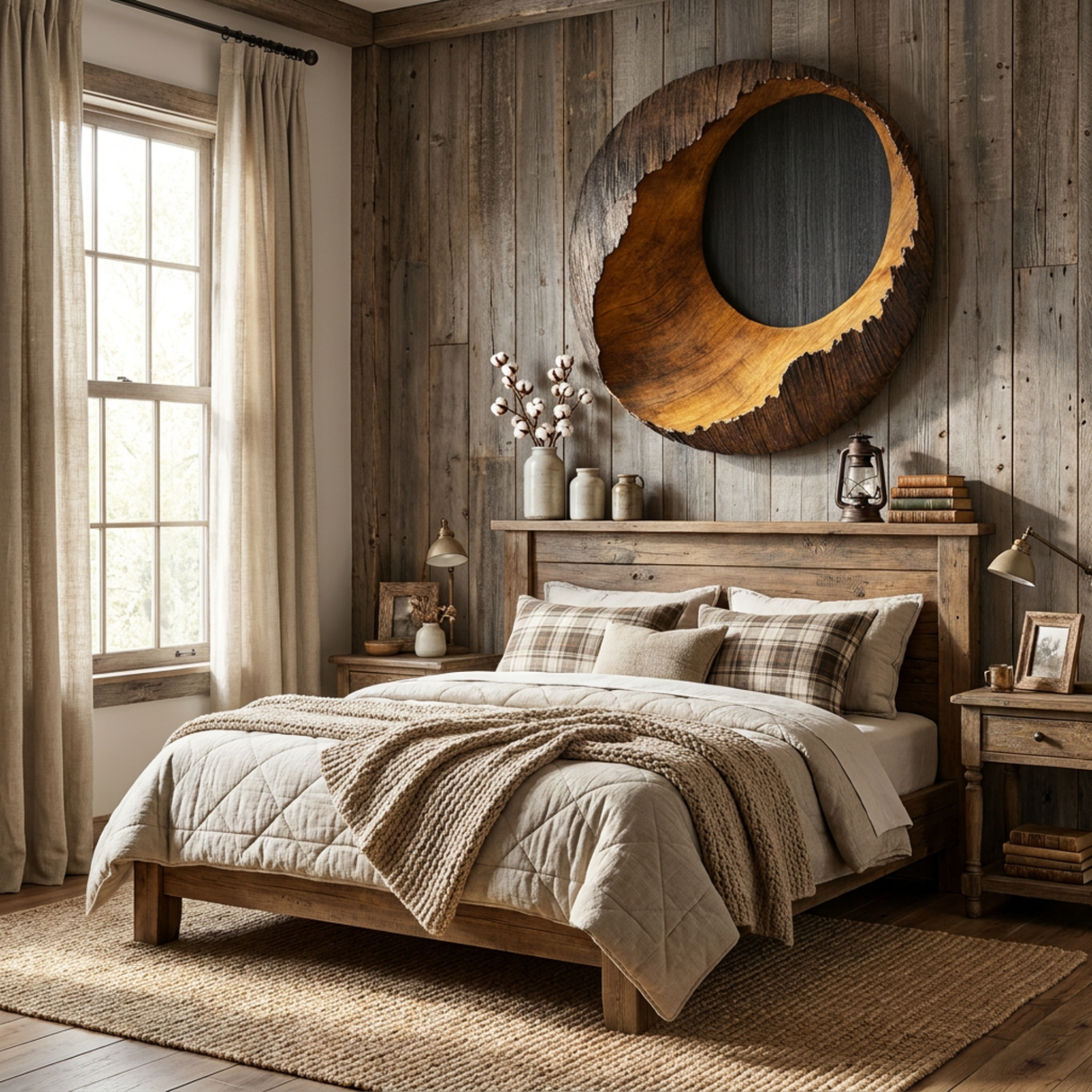 Textured Solid Wood Eclipse Wall Sculpture with Open Center and Natural Edge