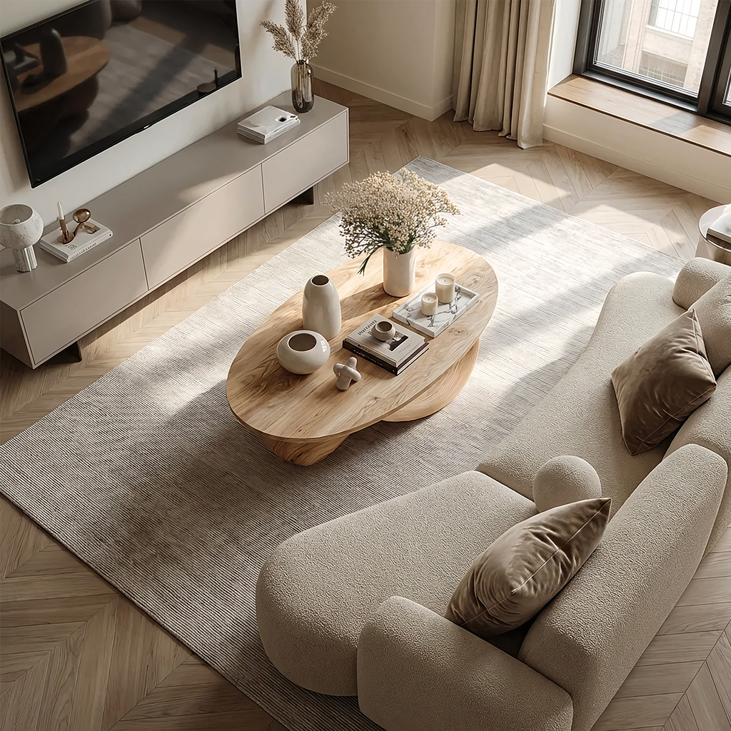Organic Solid Wood Coffee Table Sculpted Loop Base