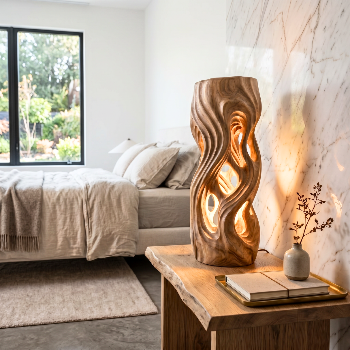 Wavescape Wood Table Lamp with Organic Cutouts