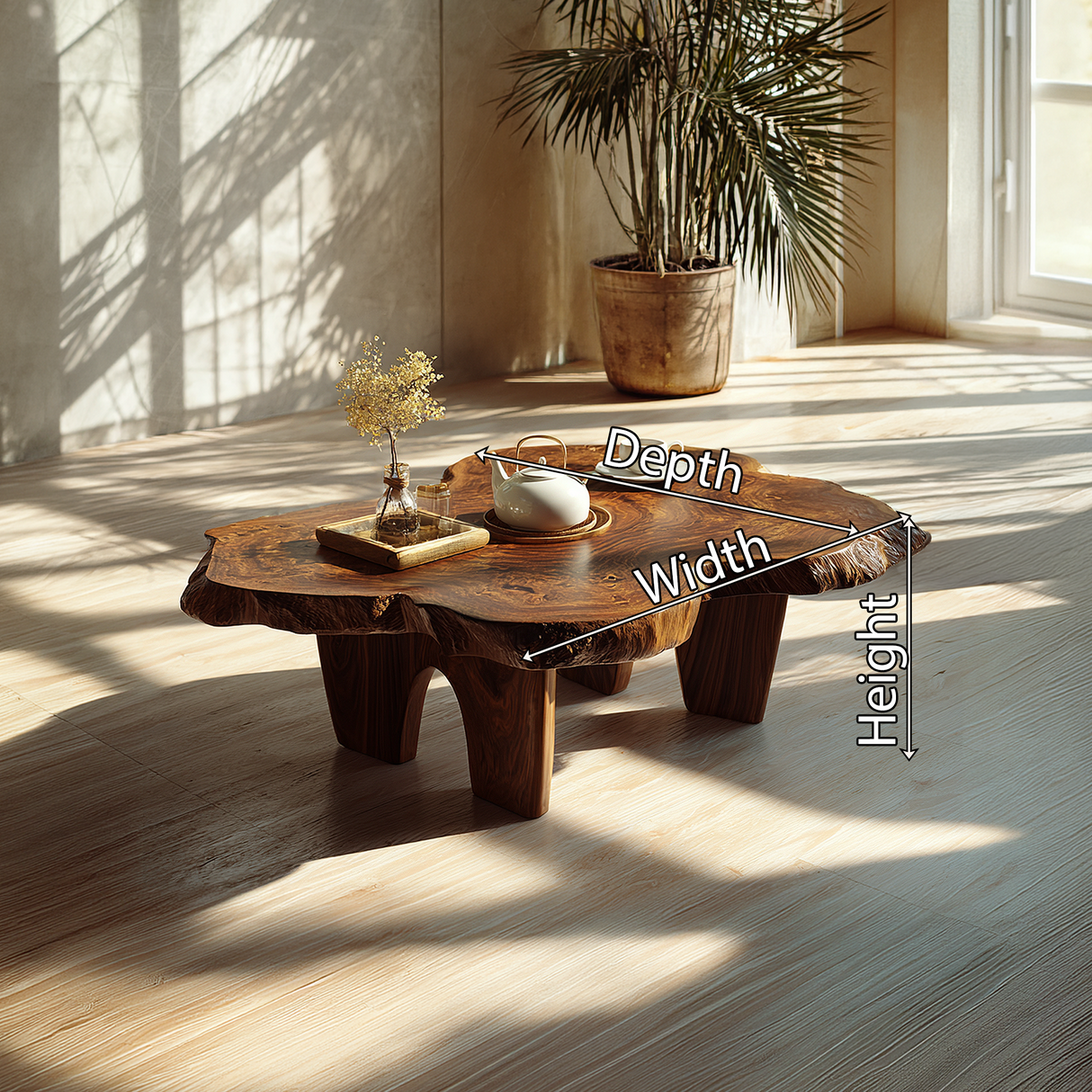 Rustic Live Edge Solid Wood Coffee Table for Loft