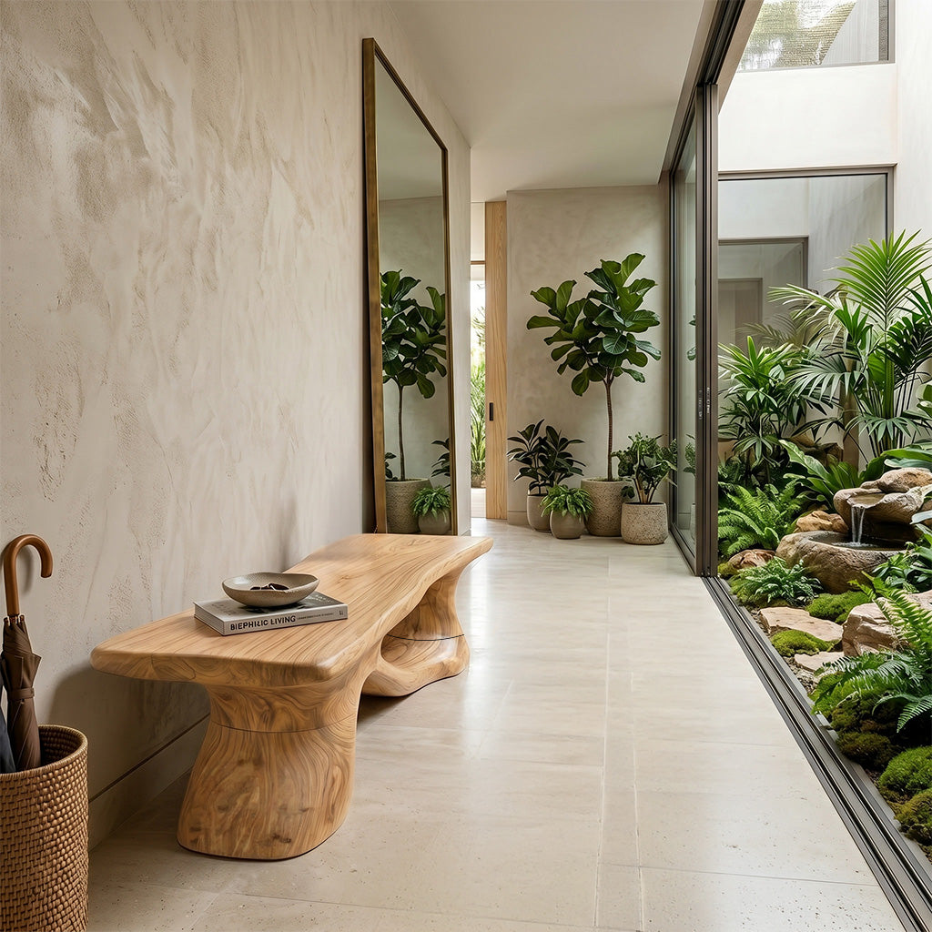Sculptural Solid Wood Bench with Organic Form for Modern Interiors