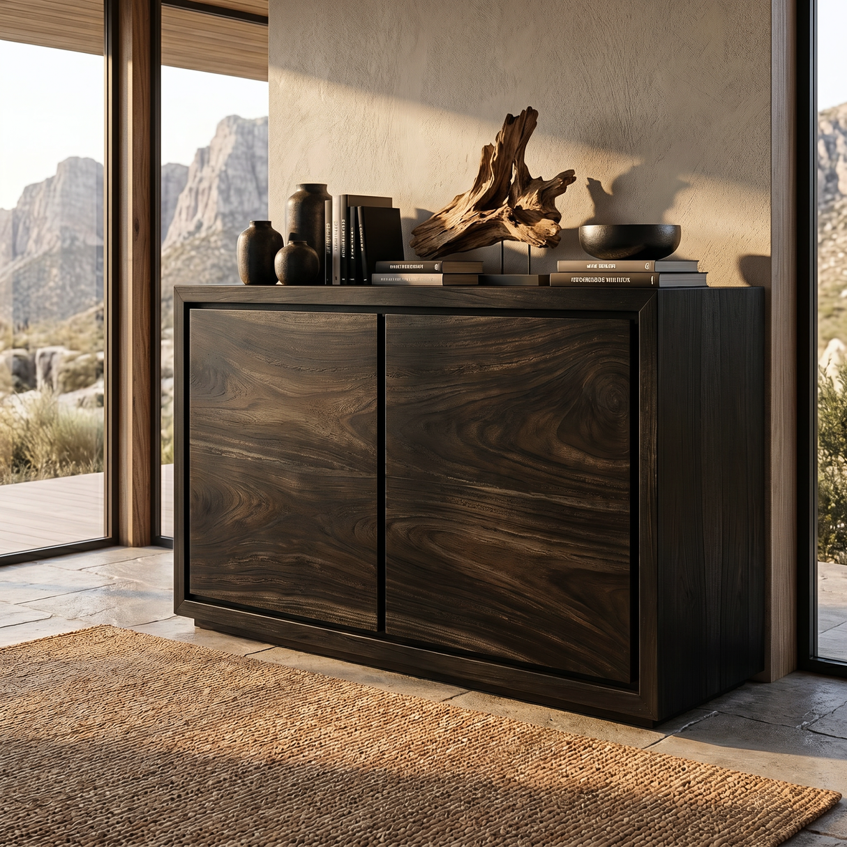 Solid Wood Minimal Sideboard Cabinet with Continuous Grain Doors