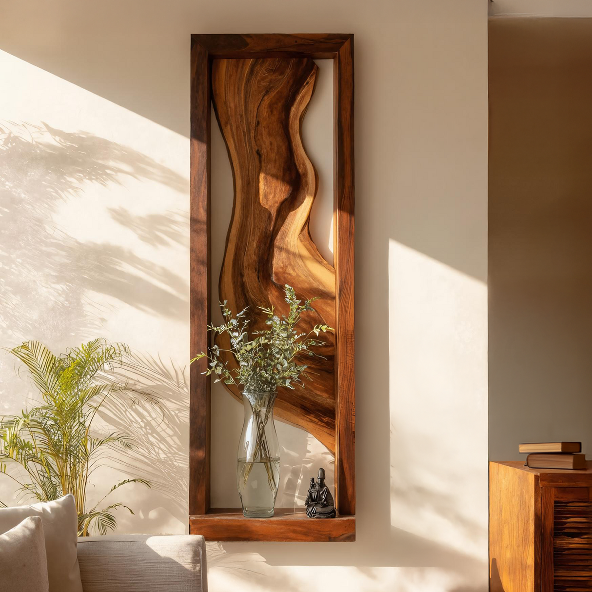 Framed Live Edge Wood Wall Sculpture for Modern Spaces