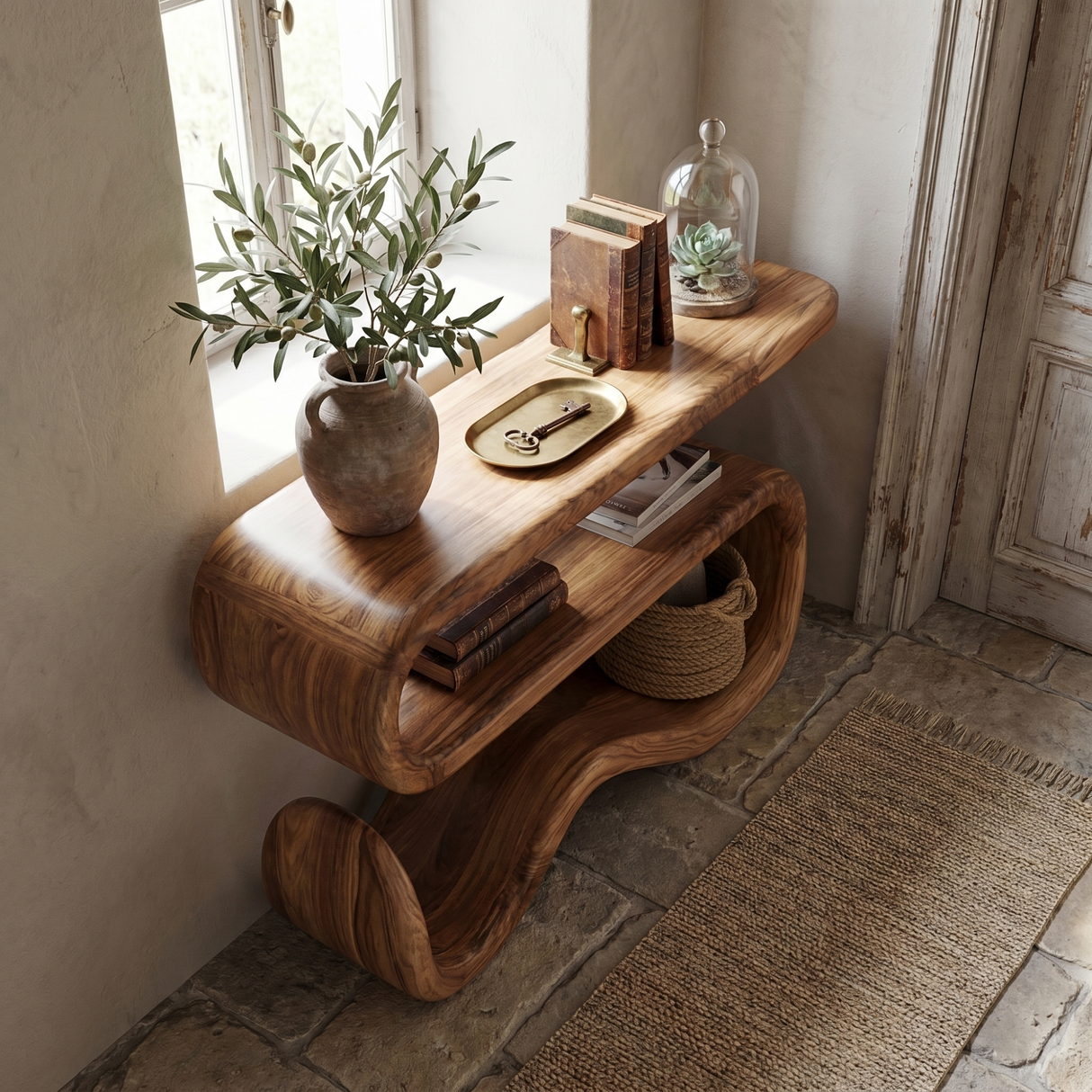 Hand-Carved Solid Wood Outdoor Sculpture Ascending Open Curve Monument Form
