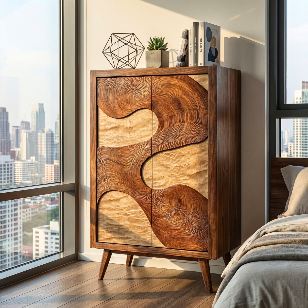 Solid Wood Sideboard with Organic River Flow Sculptural Doors for Contemporary Interiors