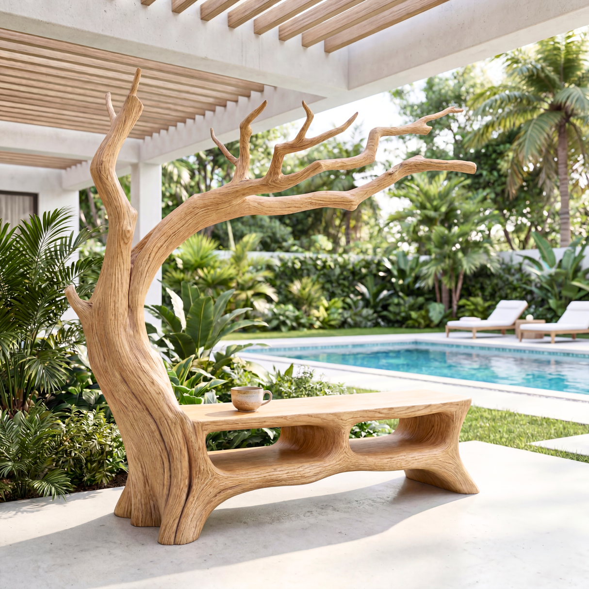 Handmade Sculptural Tree Wooden Bench