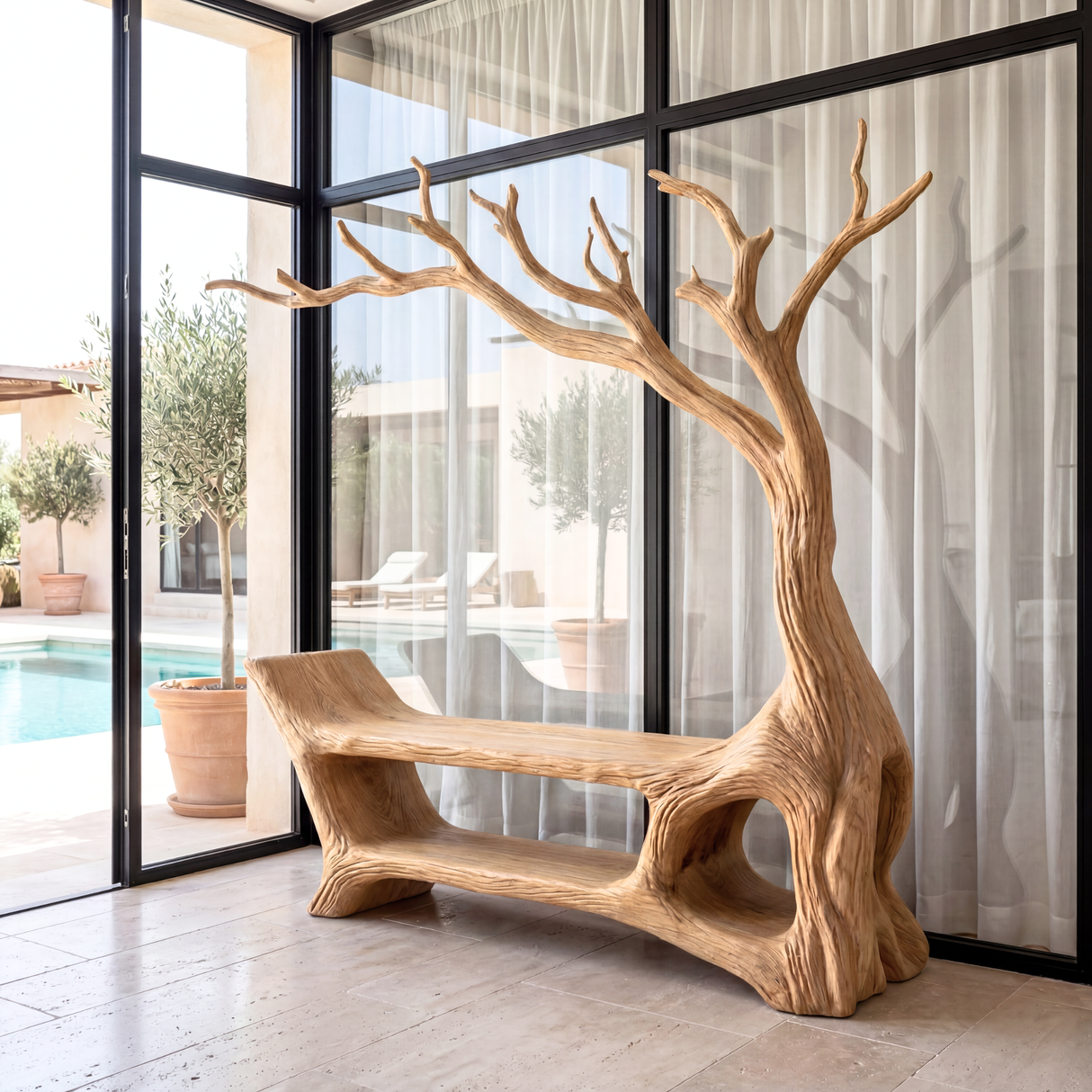 Handmade Organic Tree Branch Wooden Bench
