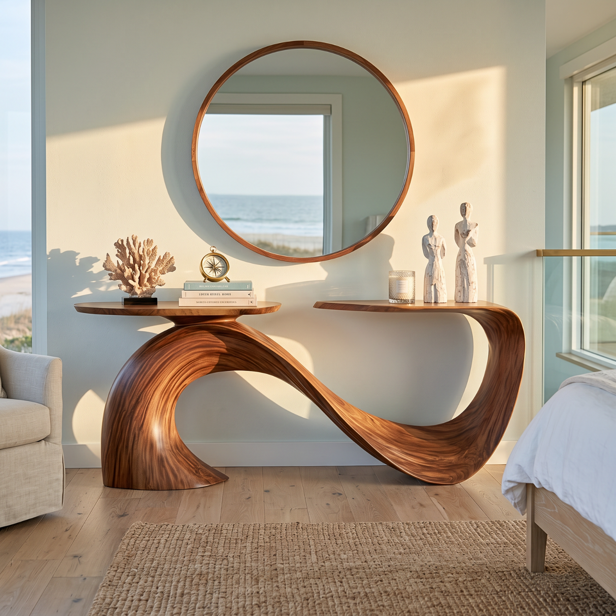 Console Table Solid Wood with Sculptural Infinity Curve Base for Entryway Decor