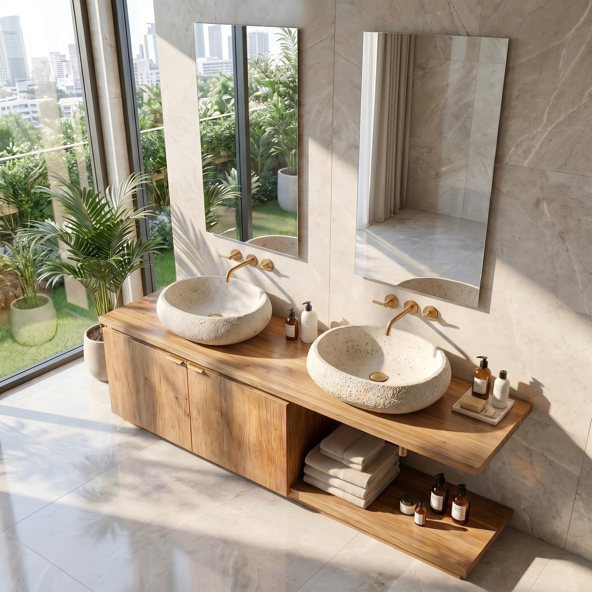 Minimalist Solid Wood Floating Bathroom Vanity