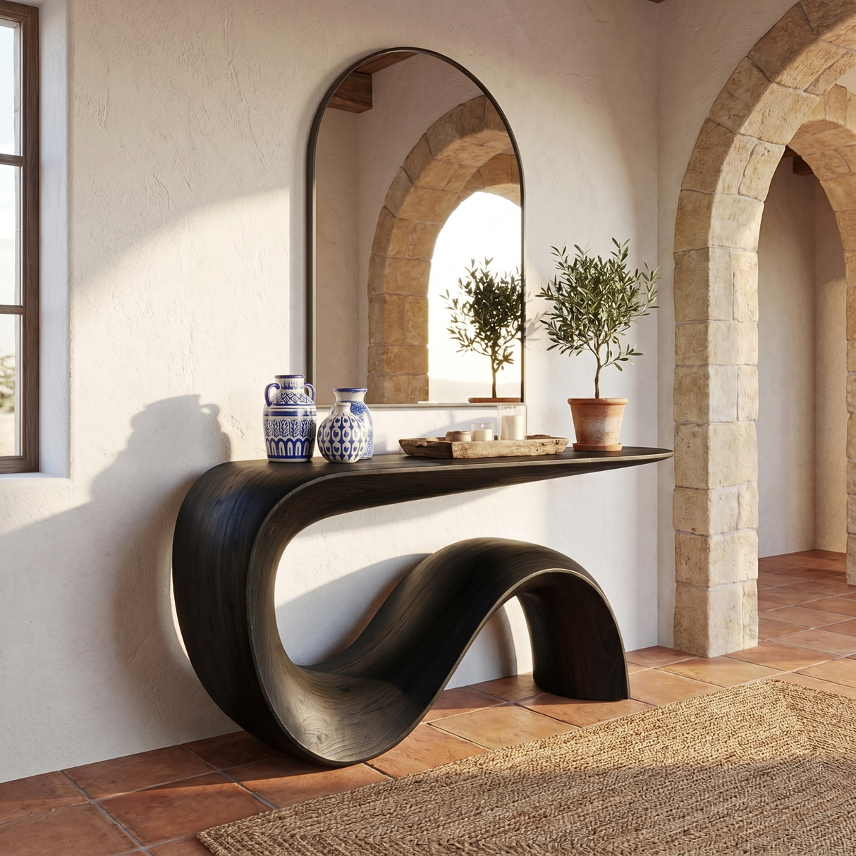 Solid Wood Console Table with Flowing S Curve Base