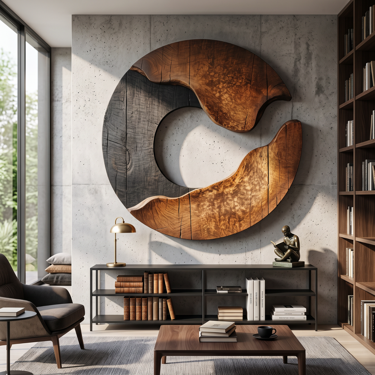 Wall Sculpture Solid Wood Circular Eclipse Wall Art for Modern Living Room Decor