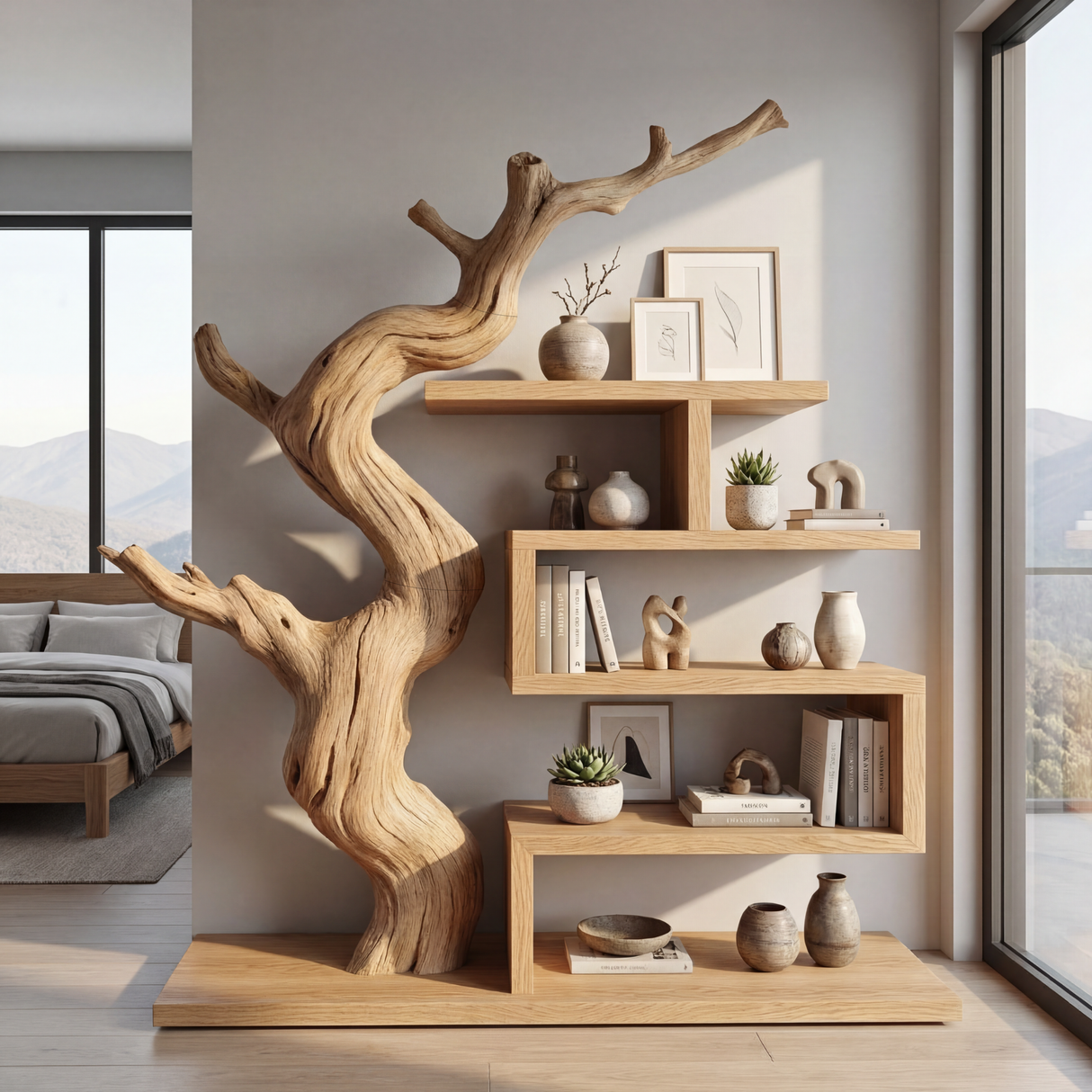 Sculptural Bookshelf with Organic Tree Form Modern Display Shelf