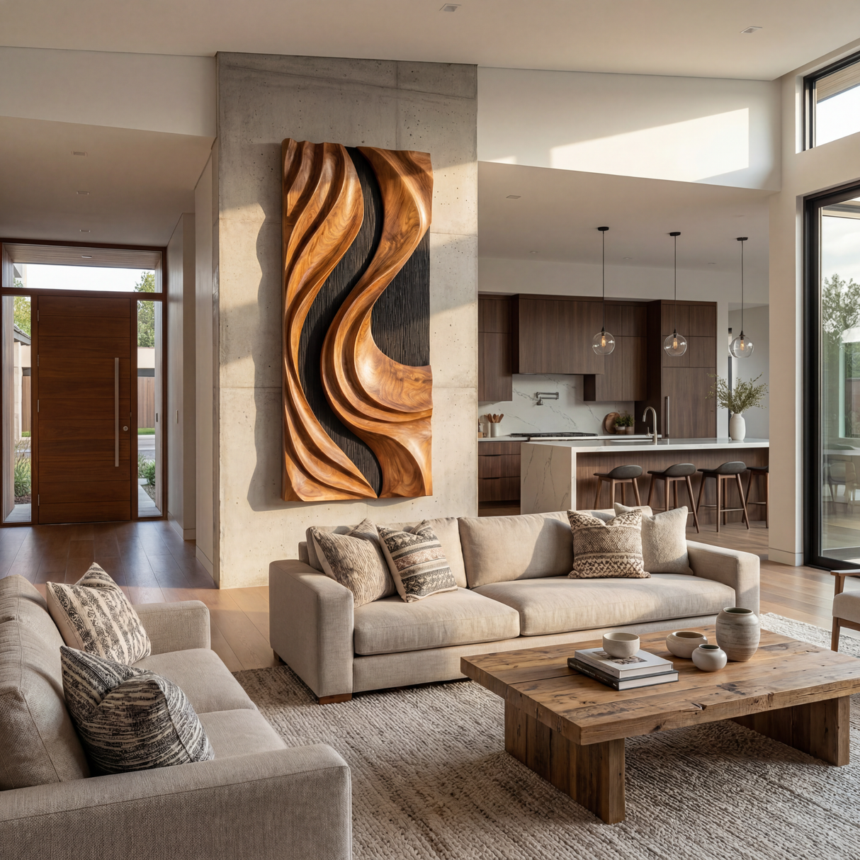 Wall Art Solid Wood Organic Sculpture Panel for Living Room Decor