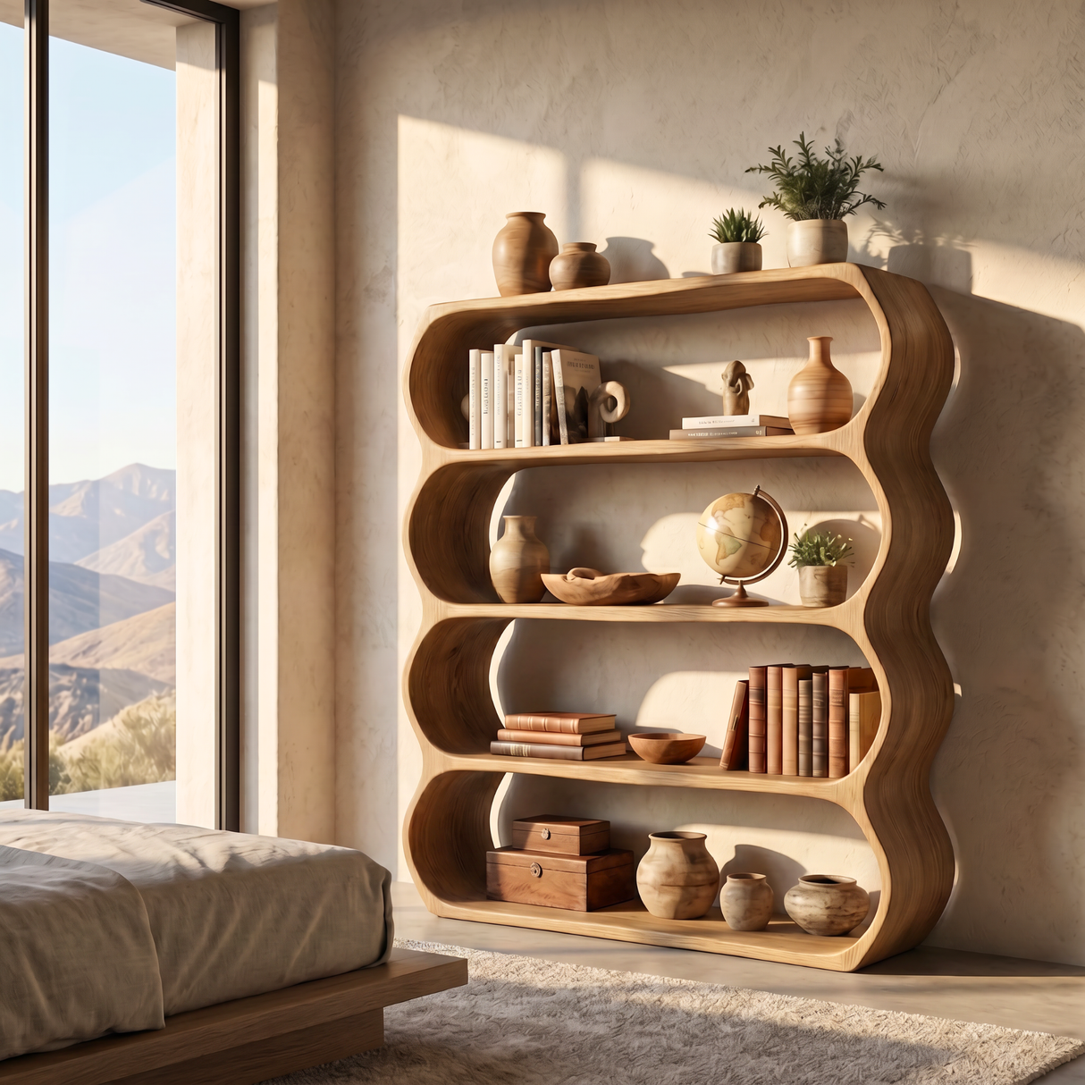Modern Bookshelf Handmade Organic Display Shelf Contemporary Sculptural Storage Unit