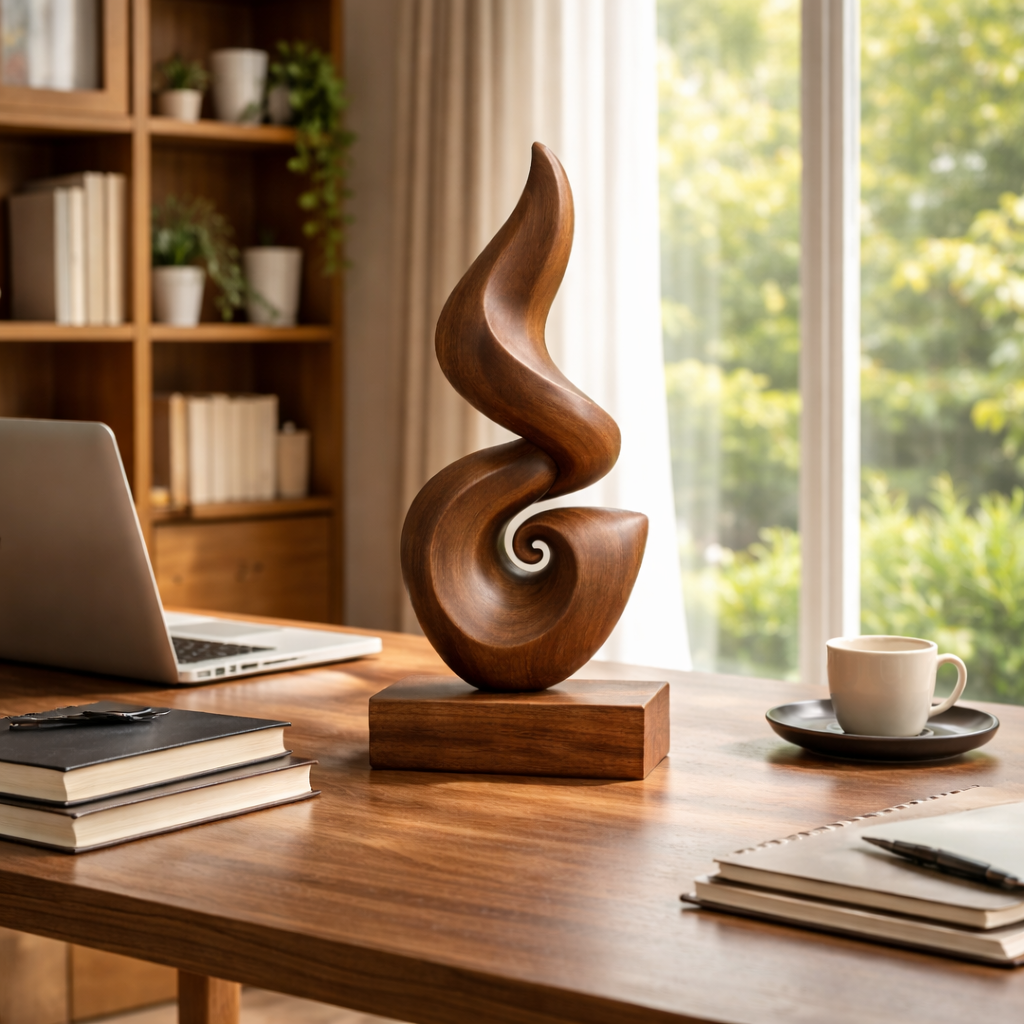 Abstract Spiral Wood Sculpture Modern Tabletop Art Decor