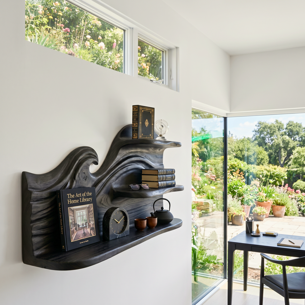 Sculpted Wave Wood Wall Shelf for Vanity and Accessory Storage