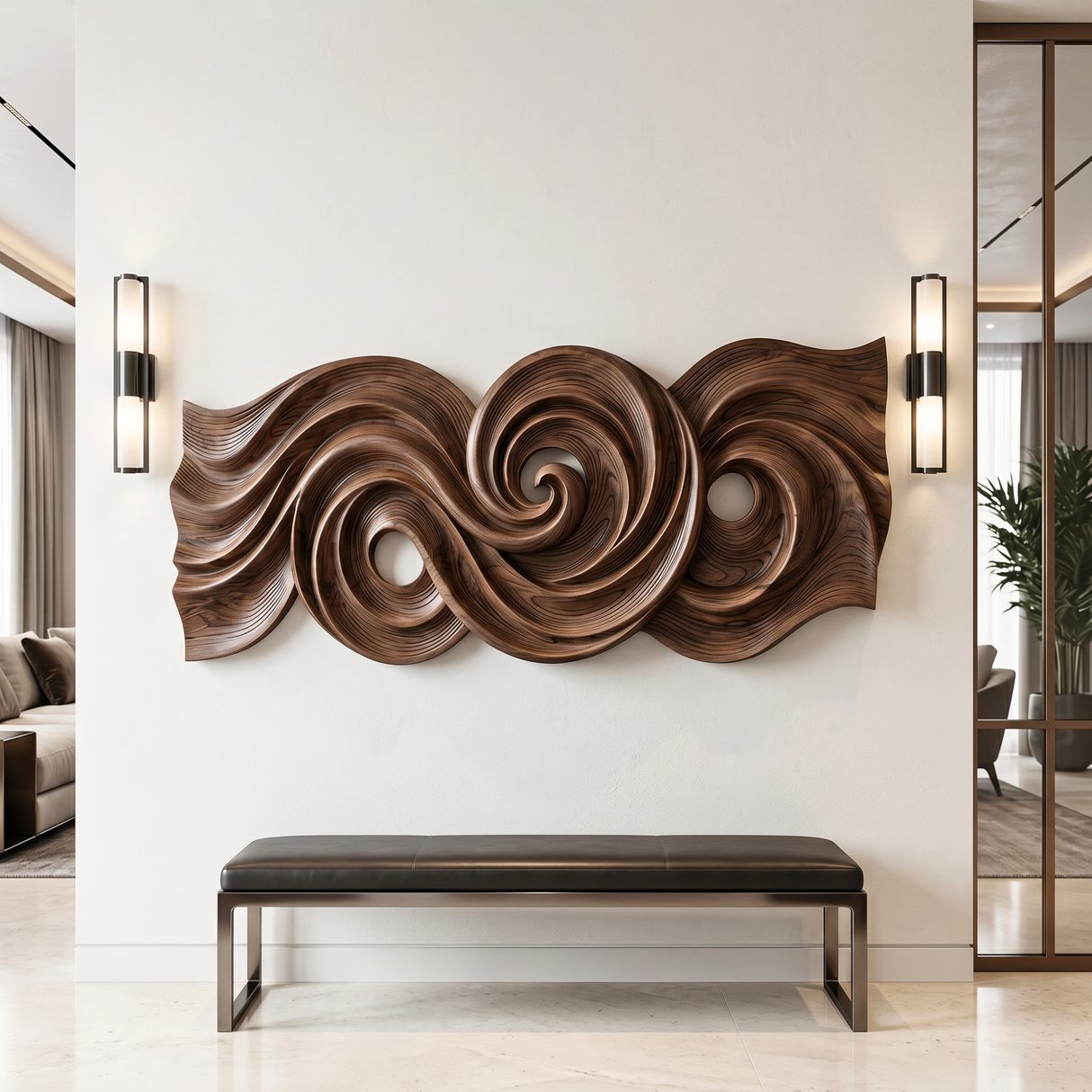 Spiral Tide Wood Wall Sculpture with Organic Flow