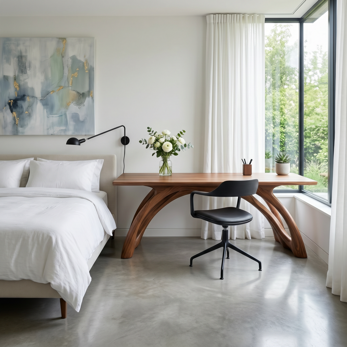 Organic Solid Wood Desk with Sculptural Flowing Legs
