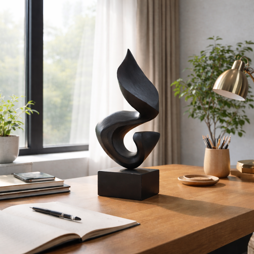 Abstract Wood Sculpture Modern Minimalist Handmade Tabletop Art Decor