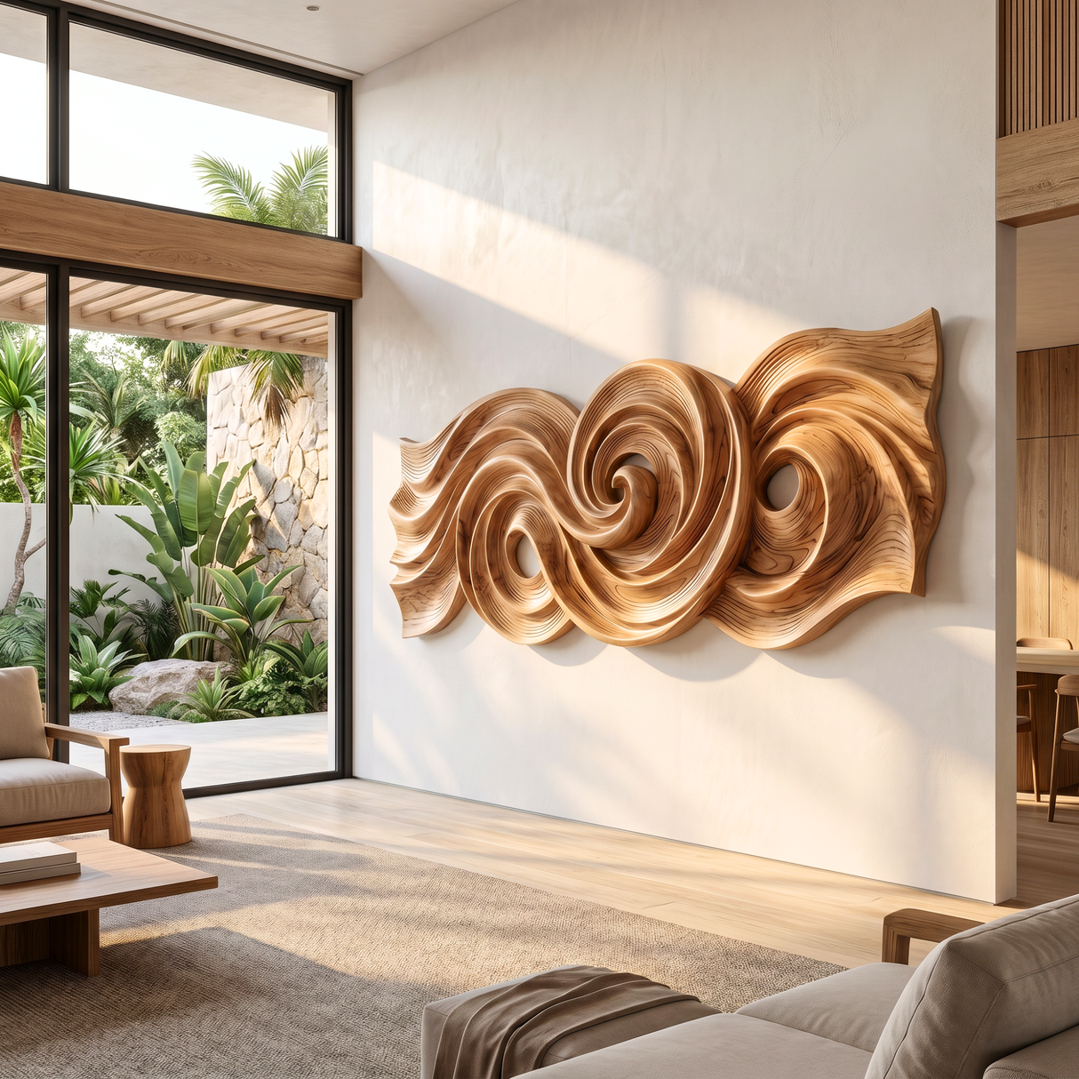 Spiral Tide Wood Wall Sculpture with Organic Flow