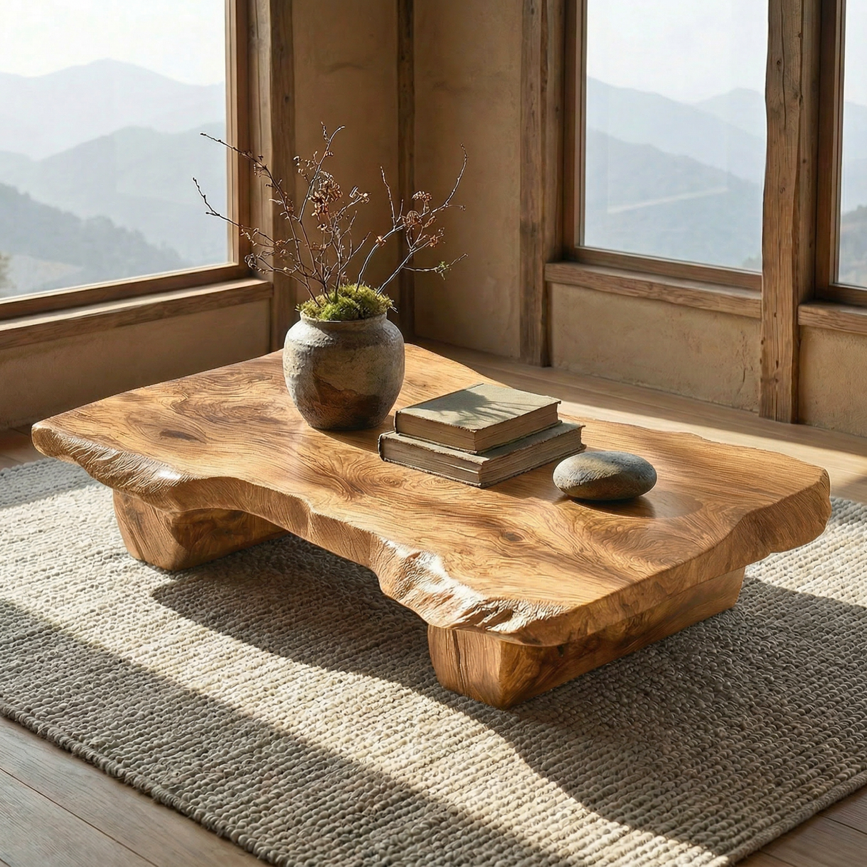Solid Wood Live Edge Tea Table for Japandi Zen Interiors