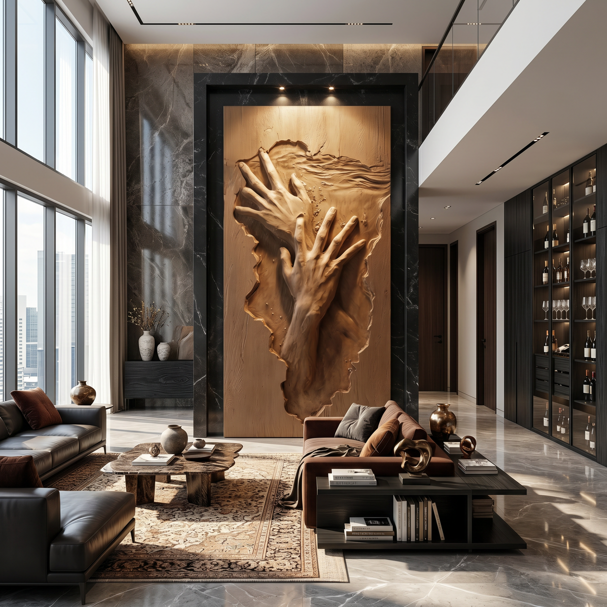 Wall Art Solid Wood Abstract Hand Sculpture for Living Room Decor