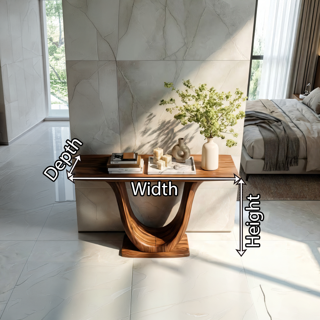 Curved U-Base Solid Wood Console Table for Modern Interiors